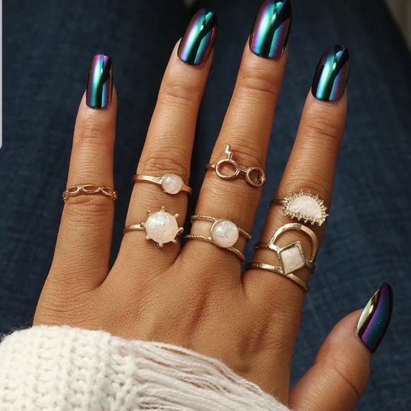 Luckyday99 Jewelry - 7pcs/set Fashion Opal Rings Gold Tone